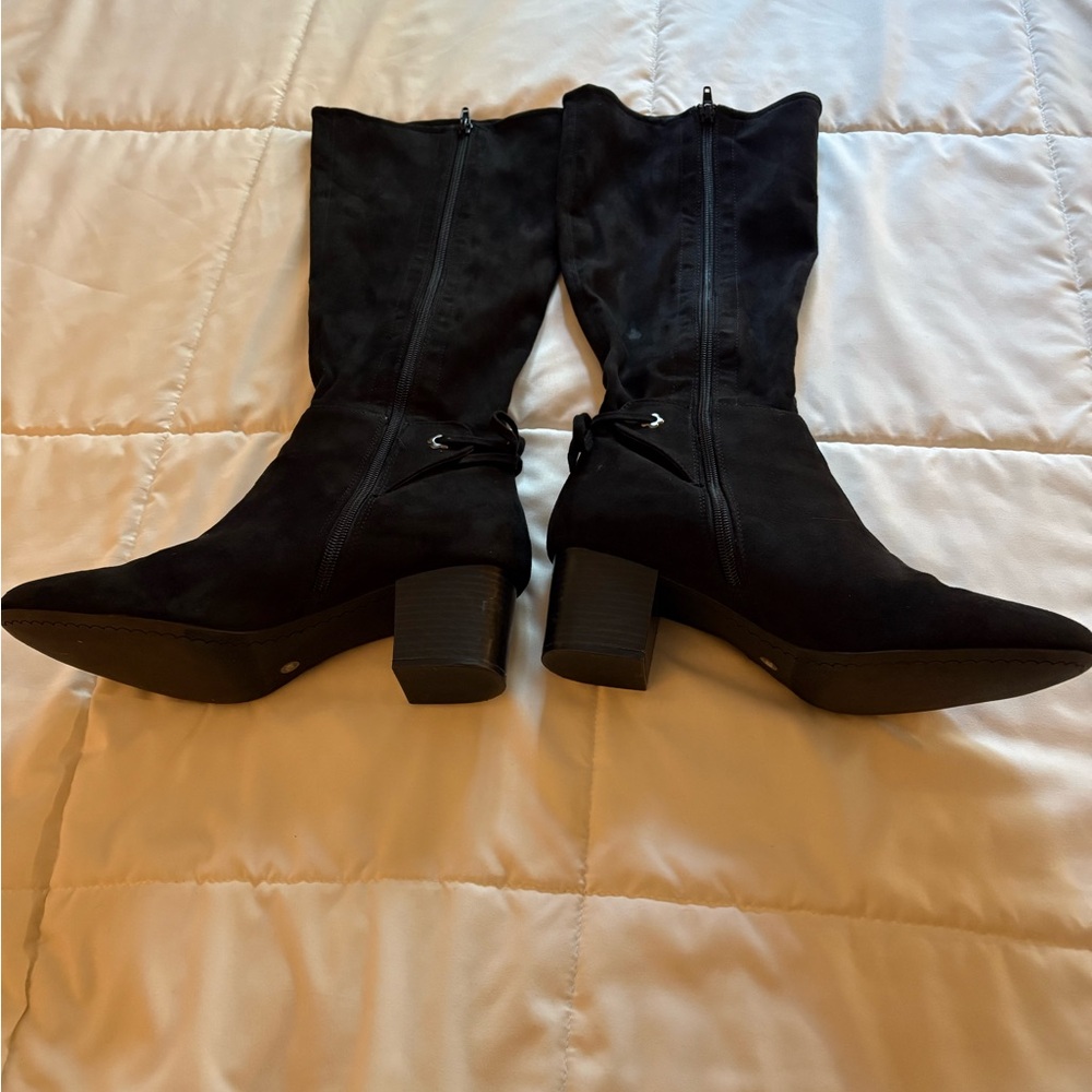 Charter Club Black Faux Suede Block Heeled Tall Boots